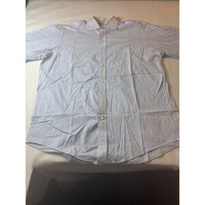 Faconnable Mens Blue & White Pinstripe Dress Shirt 16.5 XL 100% Cotton Made In U